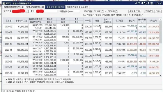 월별 계좌수익률 (2023.07~2024.03) — 키움증권 화면 캡처