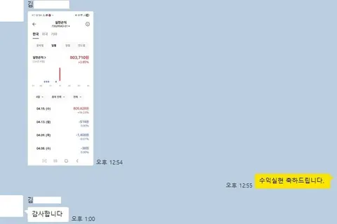 김** 님 주식 종목추천 수익인증 화면